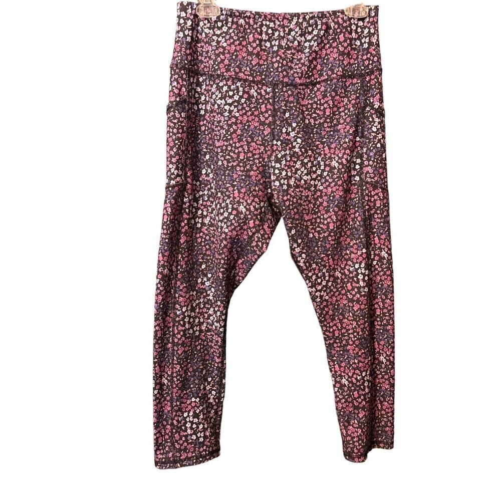 VA Core Purple Ditsy Floral Print Athletic Breathable Leggings XL Pockets NWOT